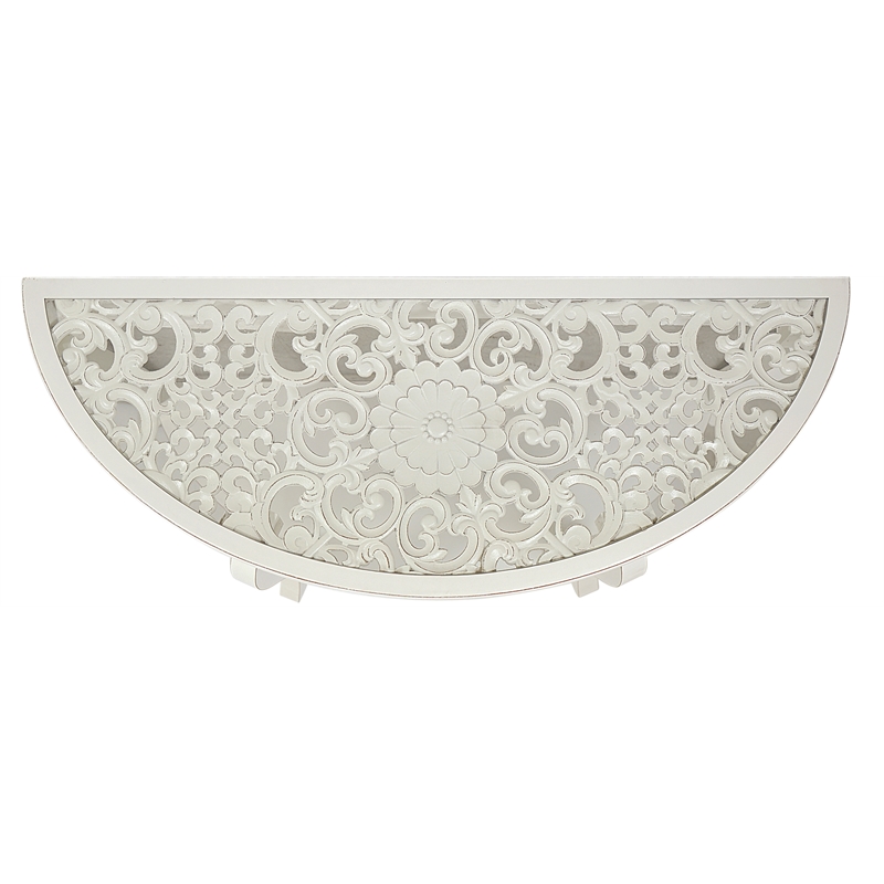 Gallerie Decor Antiqued Carved Transitional Wood/Glass Console Table in White