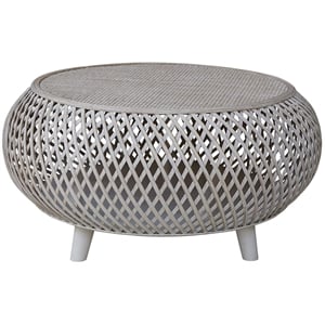 Gallerie Decor Bora Bora Round Transitional Rattan Coffee Table in Whitewashed