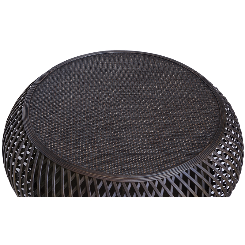 Gallerie Decor Bora Bora Round Transitional Rattan Coffee Table in Brown