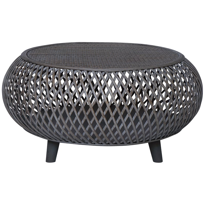 Gallerie Decor Bora Bora Round Transitional Rattan Coffee Table in Gray