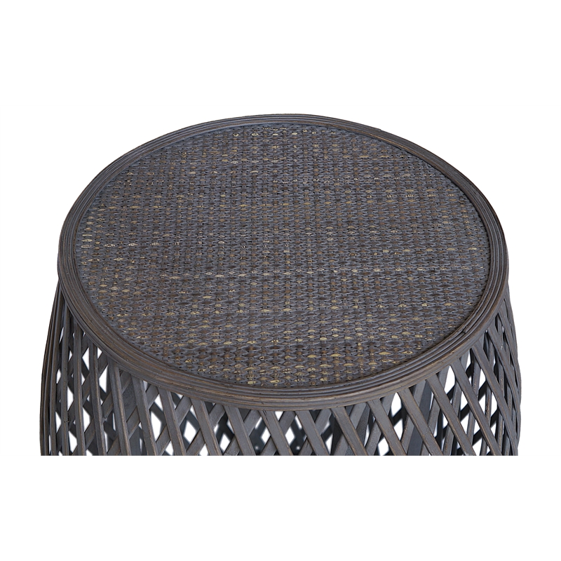 Gallerie Decor Bora Bora Transitional Rattan/Bamboo Side Table in Gray