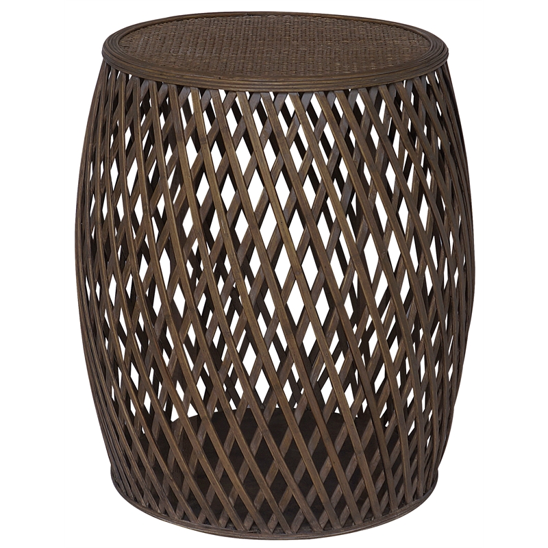 Gallerie Decor Bora Bora Transitional Rattan Side Table in Walnut