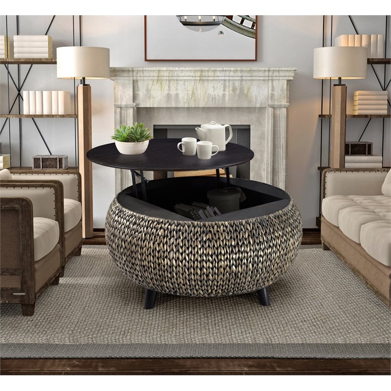 Gallerie Decor Bali Breeze Round Transitional Wood Coffee Table in Silver