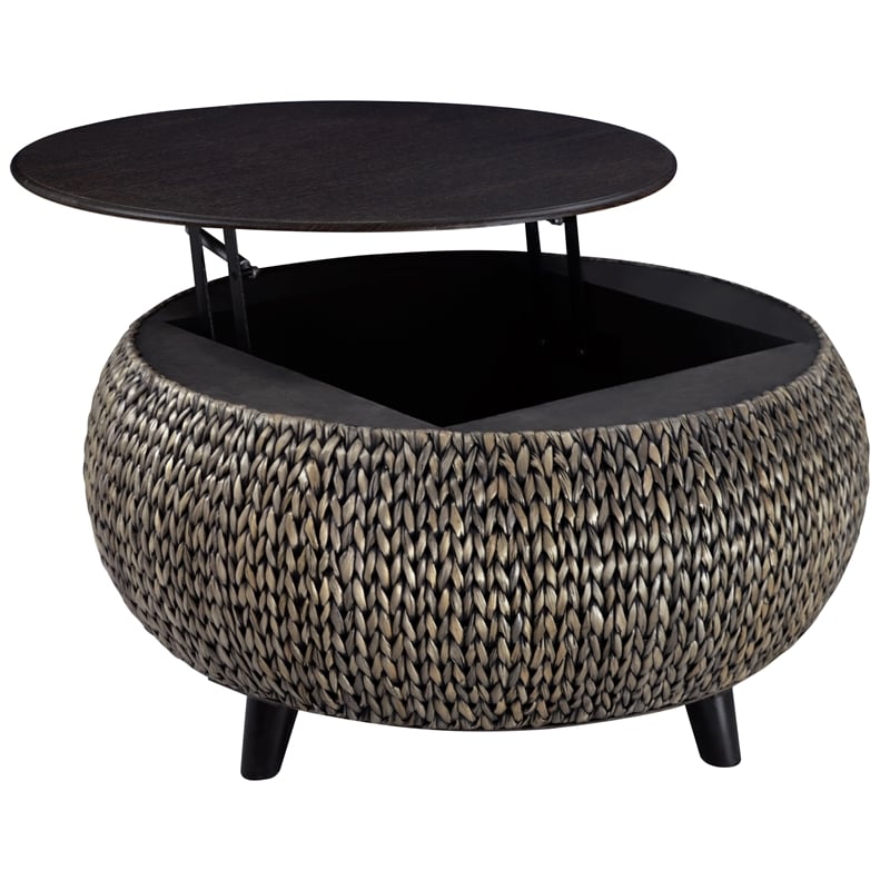 Gallerie Decor Bali Breeze Round Transitional Wood Coffee Table in Silver