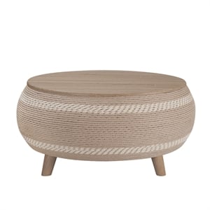 Gallerie Decor Dimensions Transitional Rattan Drum Coffee Table in Natural