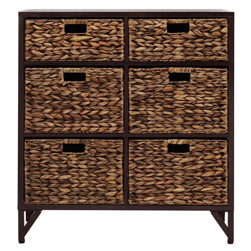 Gallerie Decor Rio 6-Drawer Transitional Metal Cabinet in Walnut