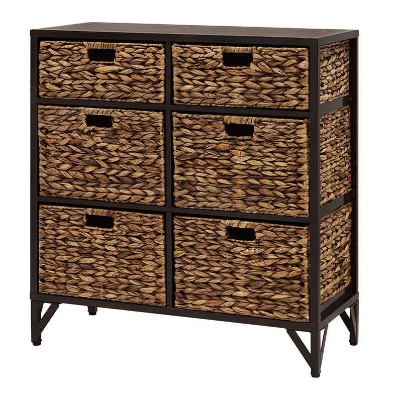 Gallerie Decor Rio 6-Drawer Transitional Metal Cabinet in Walnut