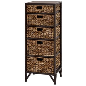 Gallerie Decor Rio 5-Drawer Transitional Metal/Wood Tower in Walnut