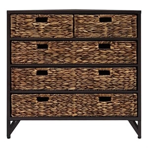 Gallerie Decor Rio 5-Drawer Transitional Metal Corner Cabinet in Walnut