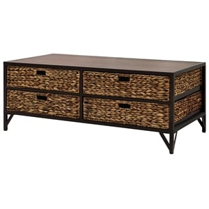 Gallerie Decor Rio Transitional Metal/Wood Coffee Table in Walnut