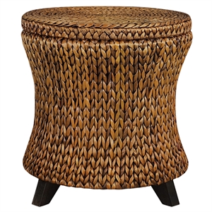 Gallerie Decor Bali Breeze Round Flared Wood Storage Ottoman in Gold