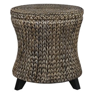 Gallerie Decor Bali Breeze Round Flared Wood Storage Ottoman in Silver