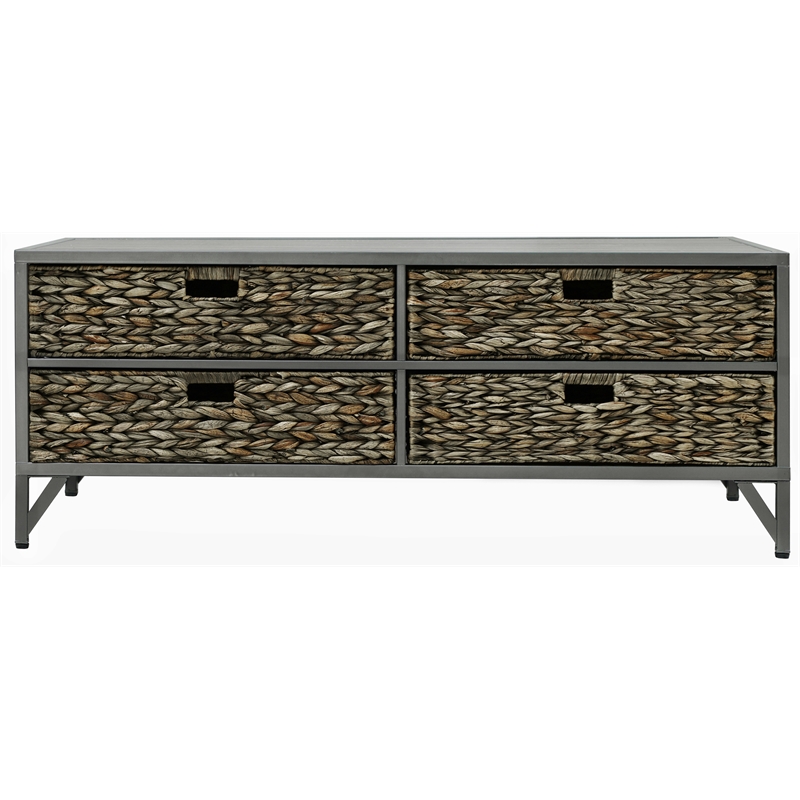 Gallerie Decor Rio Metal/Wood Coffee Table with Hairpin Legs in Gray