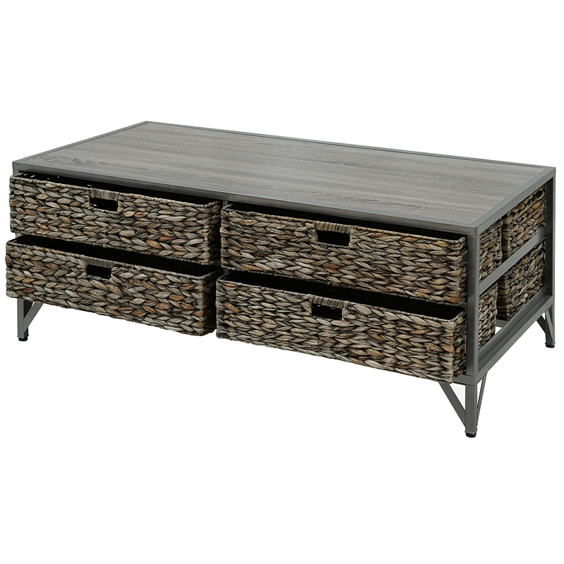 Gallerie Decor Rio Metal/Wood Coffee Table with Hairpin Legs in Gray
