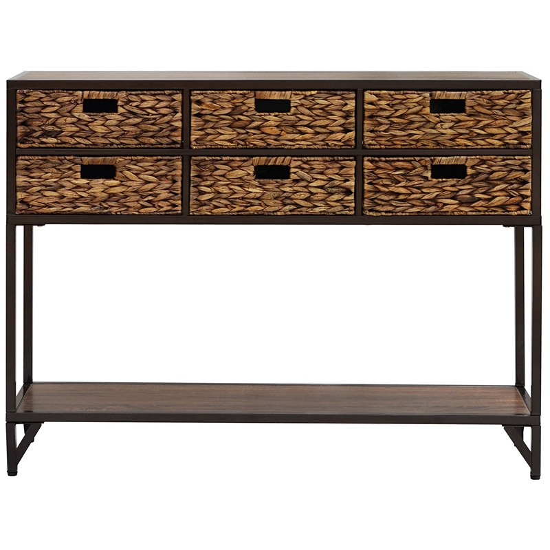 Gallerie Decor Rio Transitional Metal/Wood Console Table in Walnut