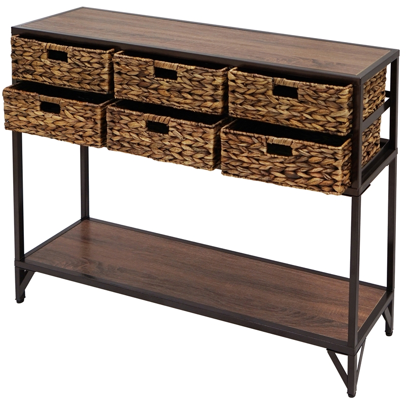 Gallerie Decor Rio Transitional Metal/Wood Console Table in Walnut