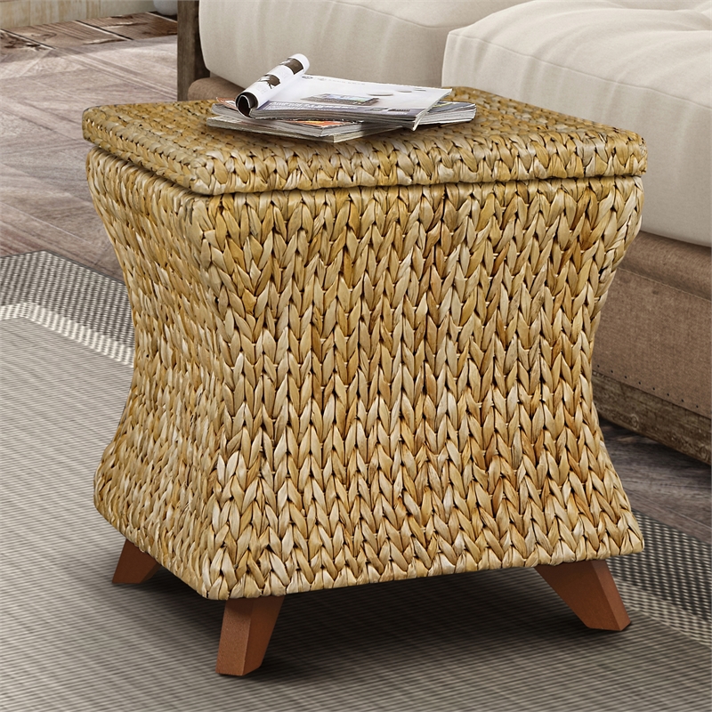 Gallerie Decor Bali Breeze Square Flared Wood Storage Ottoman in Natural