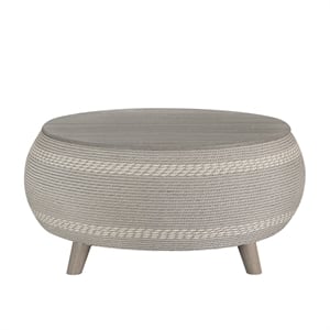 Gallerie Decor Dimensions Transitional Rattan Drum Coffee Table in Gray