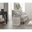 Gallerie Decor Dimensions Transitional Rattan Drum Side Table in Gray