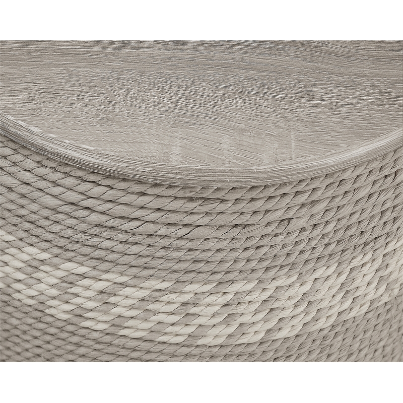 Gallerie Decor Dimensions Transitional Rattan Drum Side Table in Gray