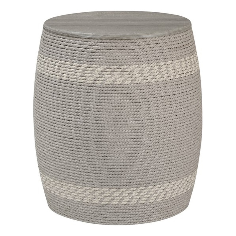 Gallerie Decor Dimensions Transitional Rattan Drum Side Table in Gray