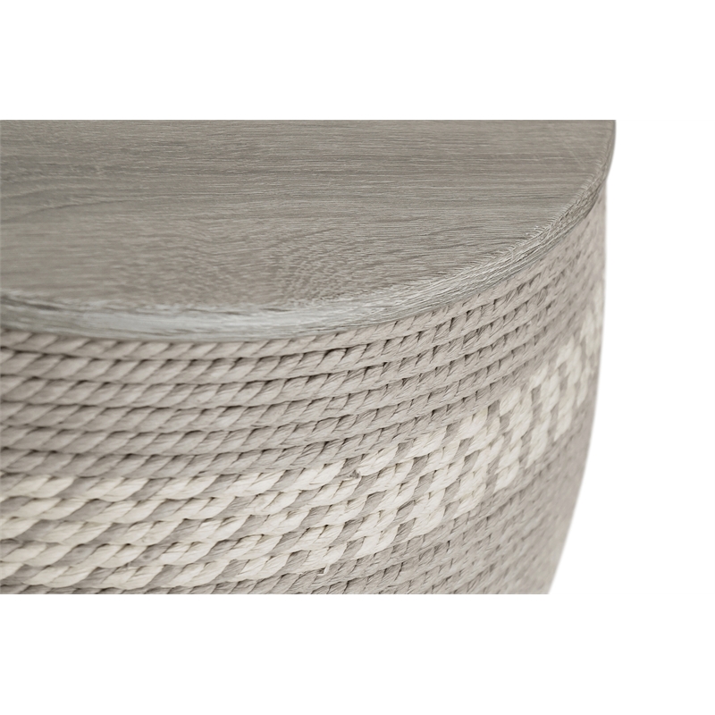 Gallerie Decor Dimensions Transitional Rattan Drum Storage Ottoman in Gray