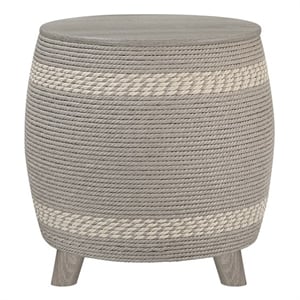 Gallerie Decor Dimensions Transitional Rattan Drum Storage Ottoman in Gray