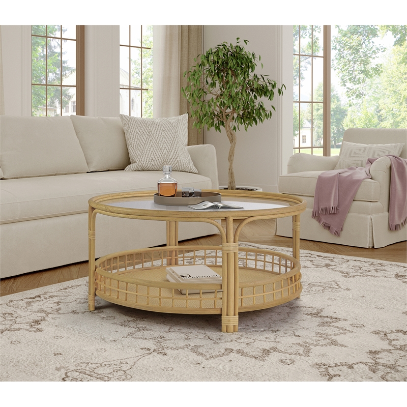 Gallerie Decor Bimini Transitional Rattan Coffee Table in Natural