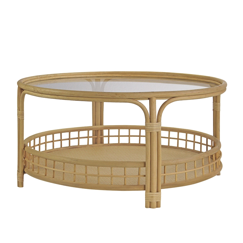 Gallerie Decor Bimini Transitional Rattan Coffee Table in Natural