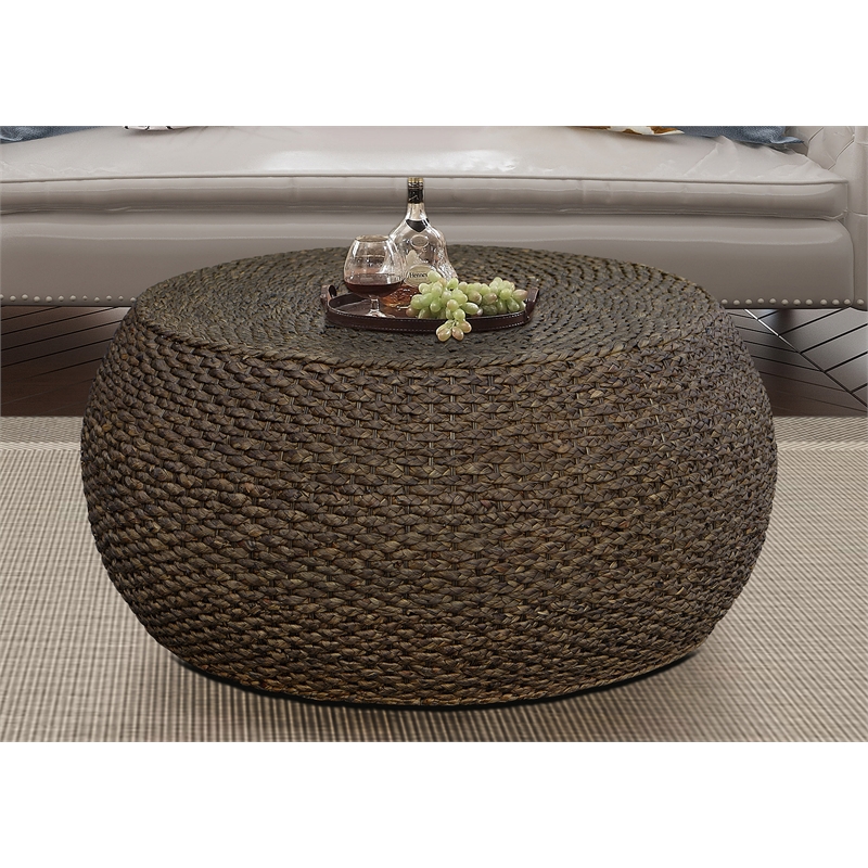 Gallerie Decor Fiji Round Transitional Wood Coffee Table in Walnut