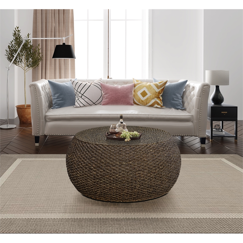 Gallerie Decor Fiji Round Transitional Wood Coffee Table in Walnut