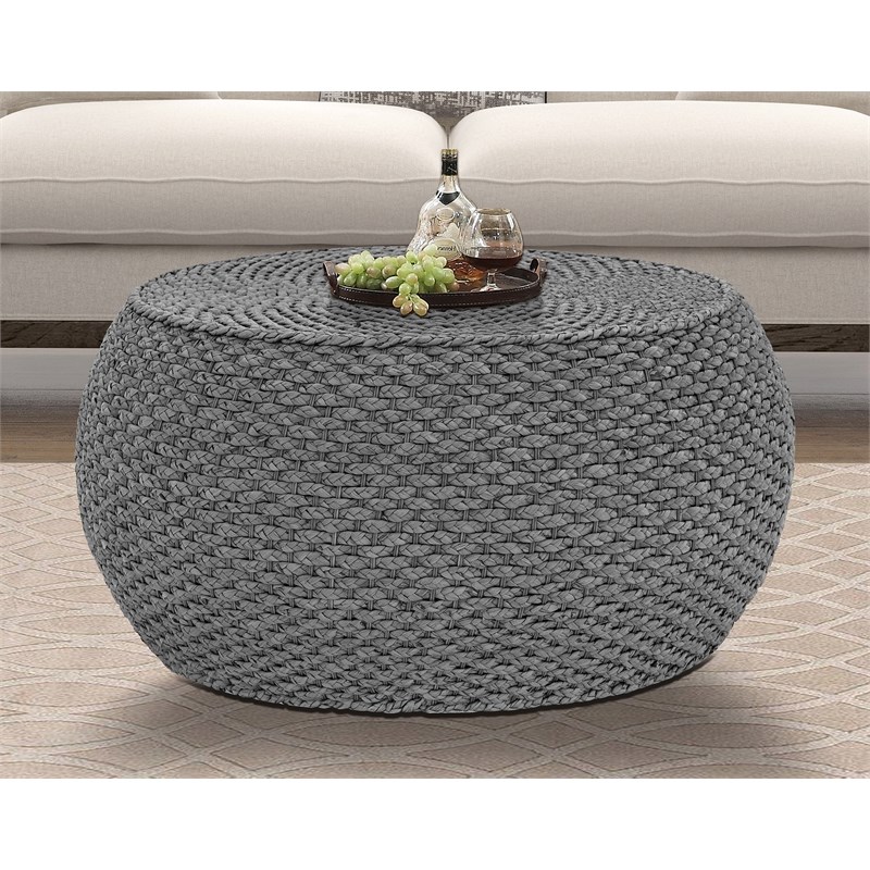 Gallerie Decor Fiji Round Transitional Wood Coffee Table in Gray