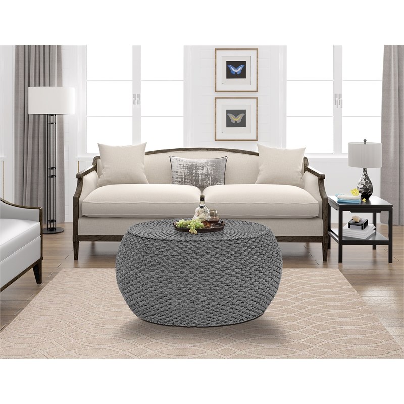 Gallerie Decor Fiji Round Transitional Wood Coffee Table in Gray