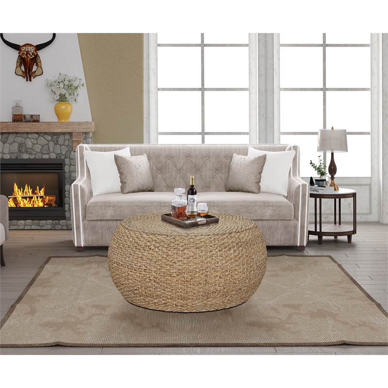 Gallerie Decor Fiji Round Transitional Wood Coffee Table in Natural