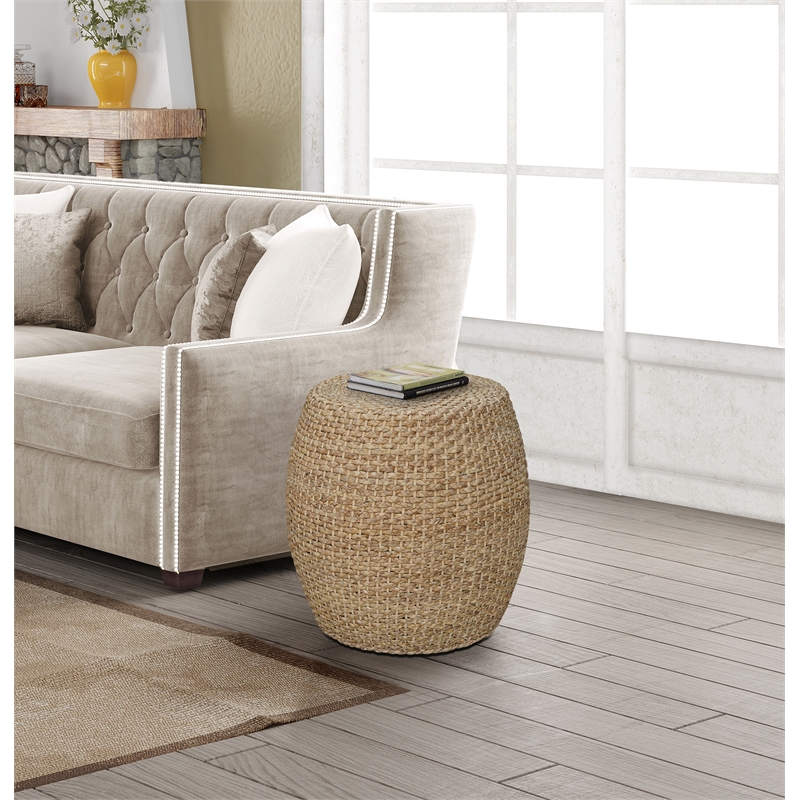 Gallerie Decor Fiji Transitional Hyacinth Wood Drum Side Table in Natural