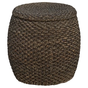 Gallerie Decor Fiji Transitional Wood Drum Storage Ottoman in Walnut