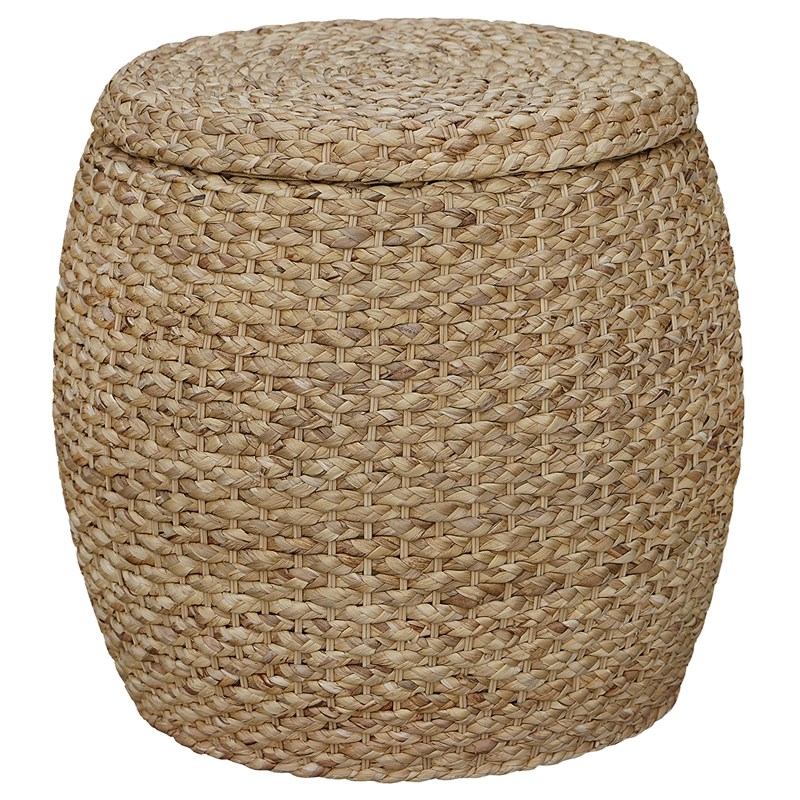 Gallerie Decor Fiji Transitional Wood Drum Storage Ottoman in Natural