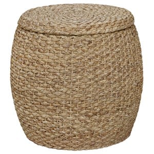 Gallerie Decor Fiji Transitional Wood Drum Storage Ottoman in Natural