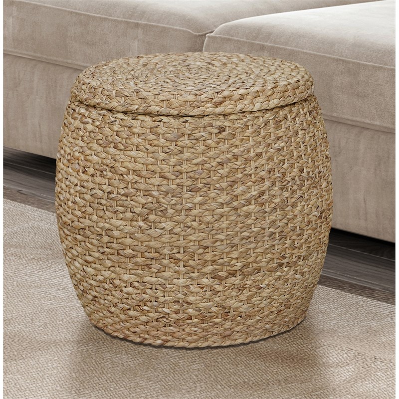 Gallerie Decor Fiji Transitional Wood Drum Storage Ottoman in Natural