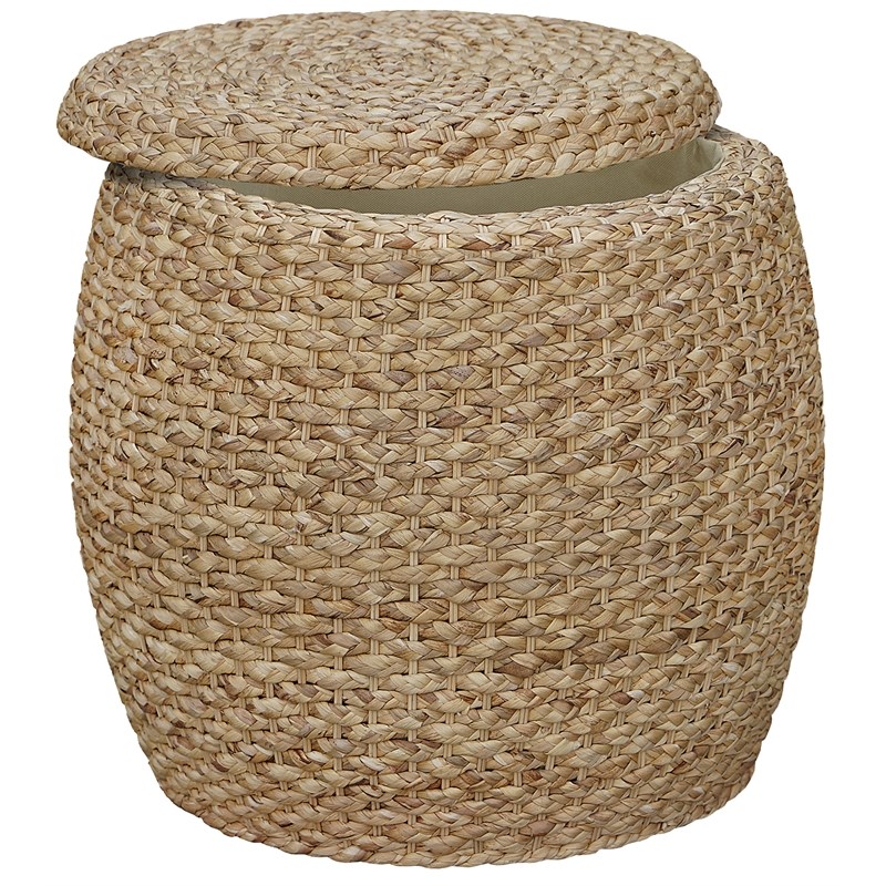 Gallerie Decor Fiji Transitional Wood Drum Storage Ottoman in Natural