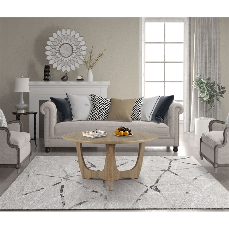 Gallerie Decor Edgewood Wood Coffee Table with Carved Leg in Natural