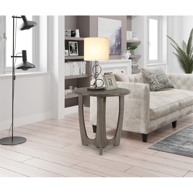 Gallerie Decor Edgewood Contemporary Wood Side Table with Carved Leg in Gray