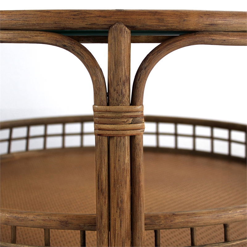 Gallerie Decor Bimini Transitional Rattan Coffee Table in Walnut