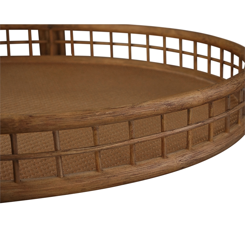 Gallerie Decor Bimini Transitional Rattan Coffee Table in Walnut