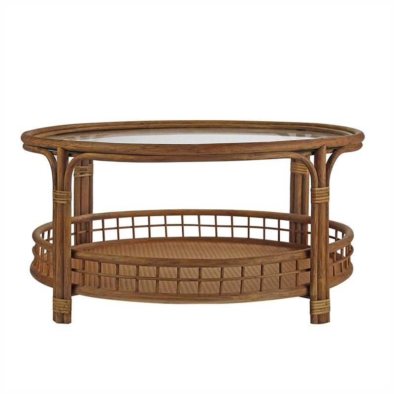 Gallerie Decor Bimini Transitional Rattan Coffee Table in Walnut