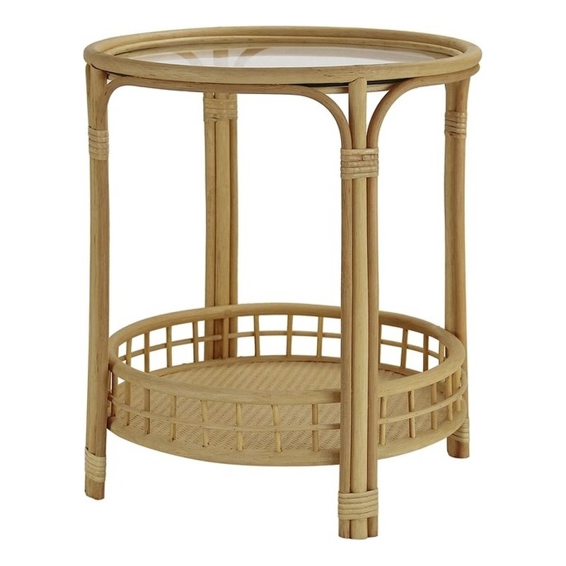 Gallerie Decor Bimini Transitional Rattan/Glass Side Table in Natural