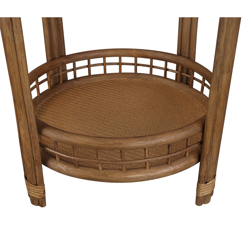 Gallerie Decor Bimini Transitional Rattan/Glass Side Table in Walnut