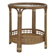 Gallerie Decor Bimini Transitional Rattan/Glass Side Table in Walnut
