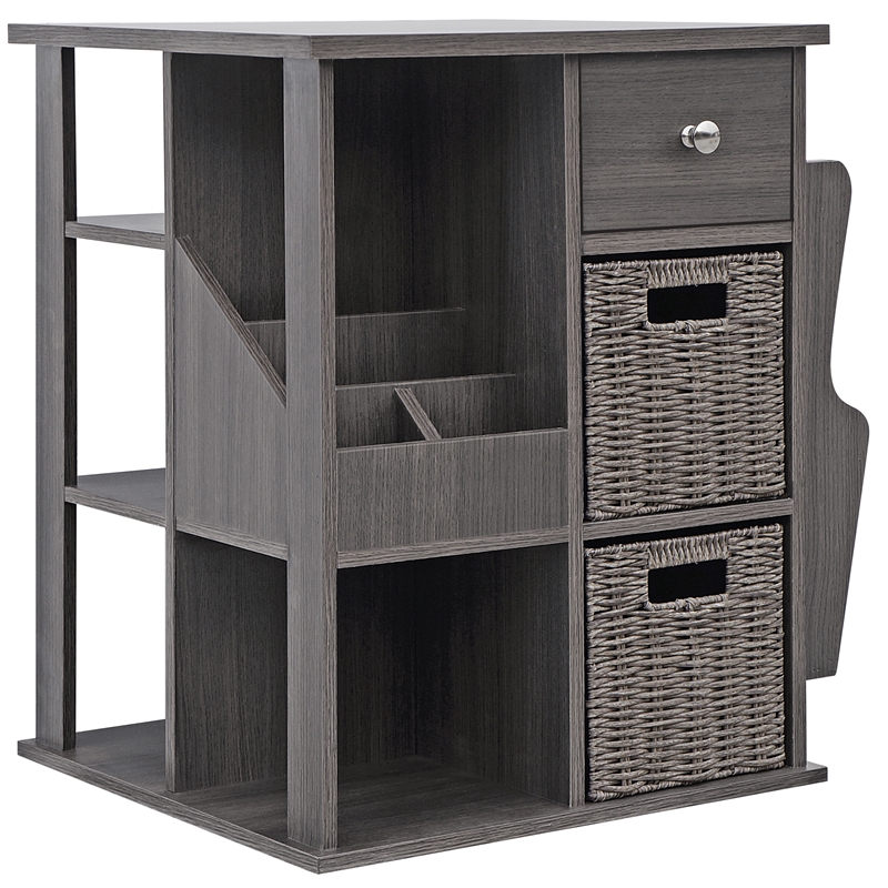 Gallerie Decor All-In-One Transitional Wood Revolving Side Table in Gray
