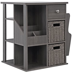 Gallerie Decor All-In-One Transitional Wood Revolving Side Table in Gray
